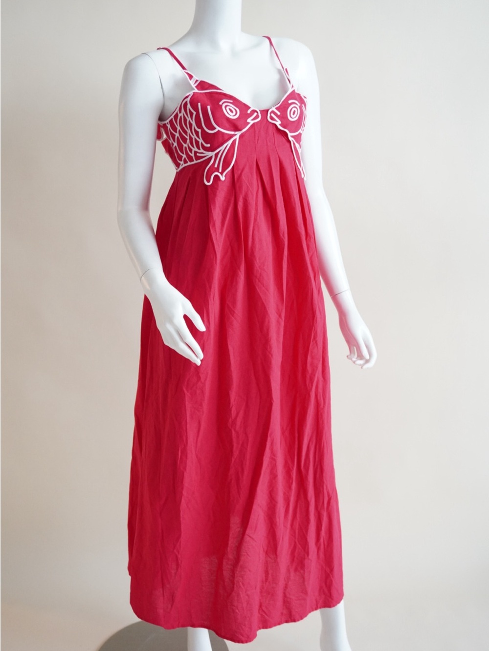 Koi Fish Embroidered Red Maxi Dress - Medium